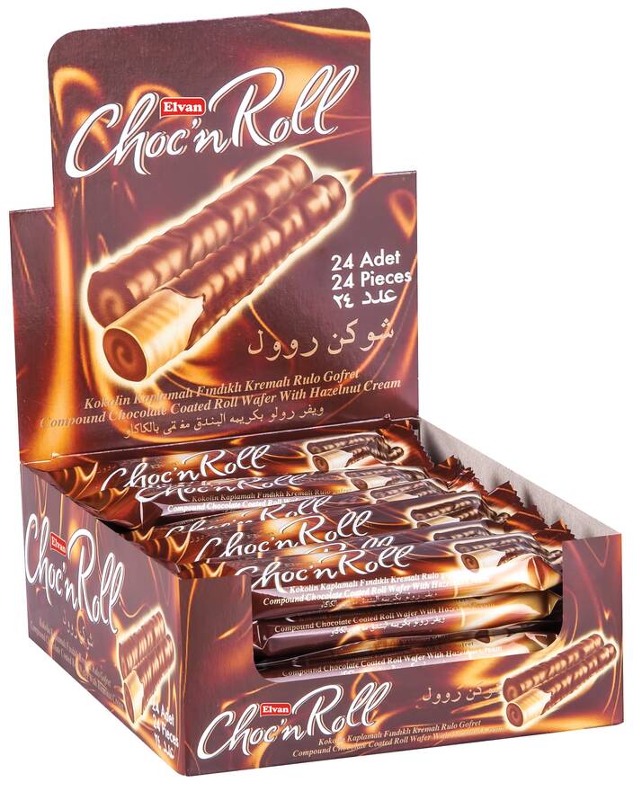 Choc N Roll Cocoa Coated Hazelnut Cream Roll Wafer 16 Gr. 24 Pieces (1 Box) - 3