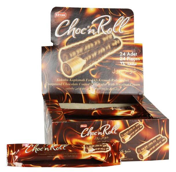 Choc N Roll Cocoa Coated Hazelnut Cream Roll Wafer 16 Gr. 24 Pieces (1 Box) - 1