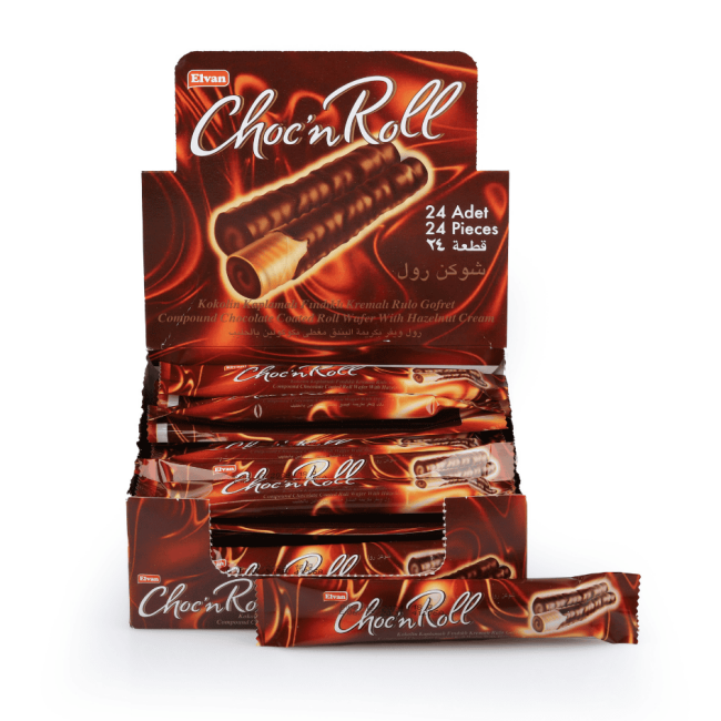 Choc N Roll Kakao Kaplamalı Fındık Kremalı Roll Gofret 16 Gr. 24 Adet (1 Kutu) - Elvan