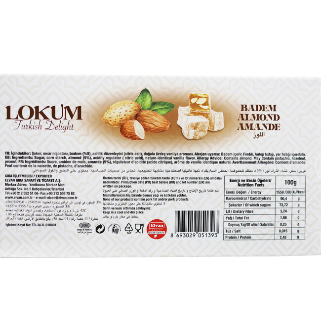 Elvan Almond Turkish Delight 450 Gr. (1 package) - 2