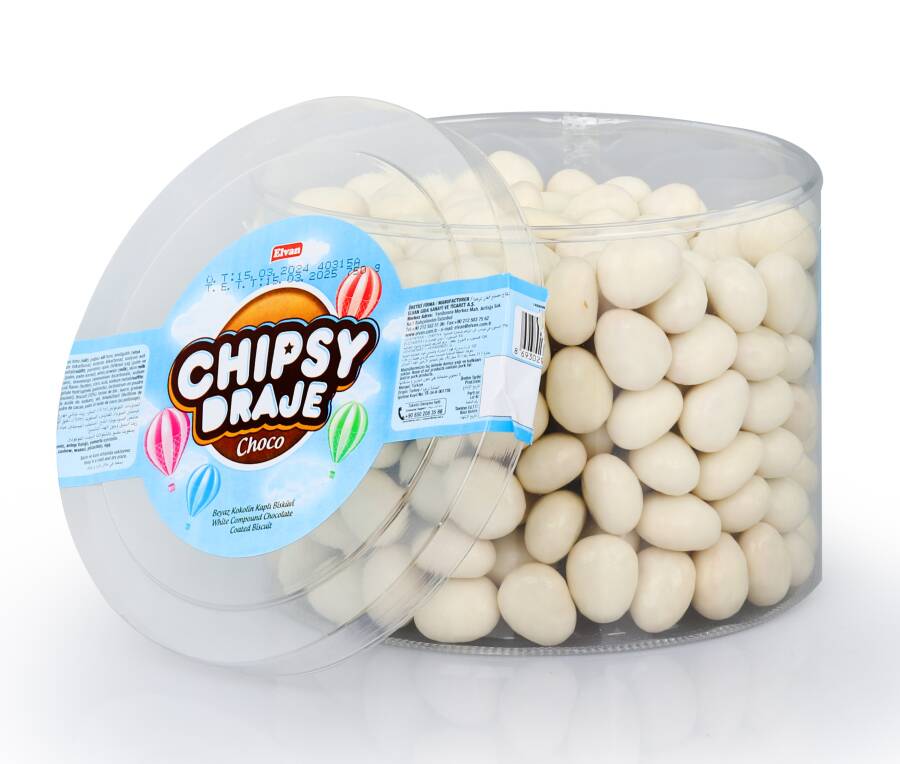 Elvan Bonbon Chipsy Beyaz Kakao Kaplı Bisküvi Draje 750 Gr. (1 Paket) - 1