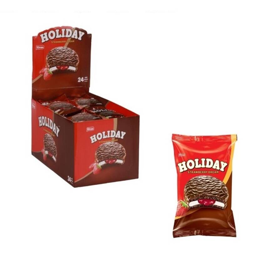 Elvan Holiday Çilekli Sandviç Bisküvi 30 Gr. 24 lü (1 Paket) - 1