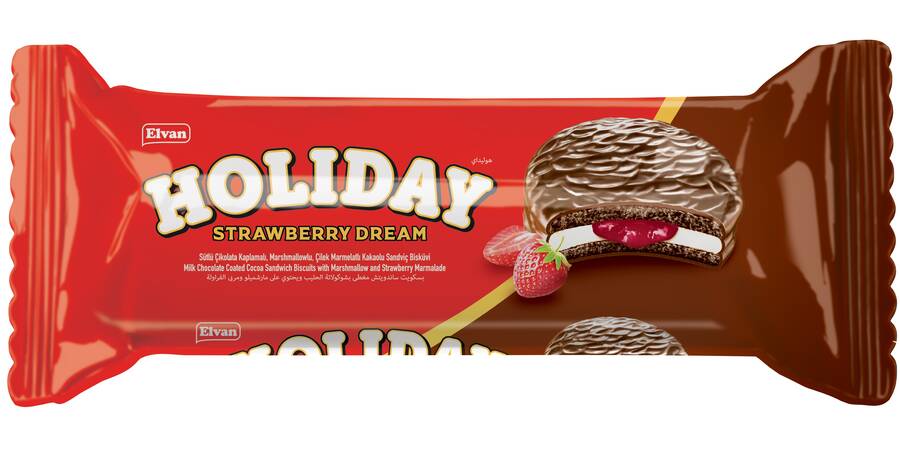 Elvan Holiday Strawberry Sandwich Biscuit 30 Gr. 8 Pcs (1 Pack) - 1