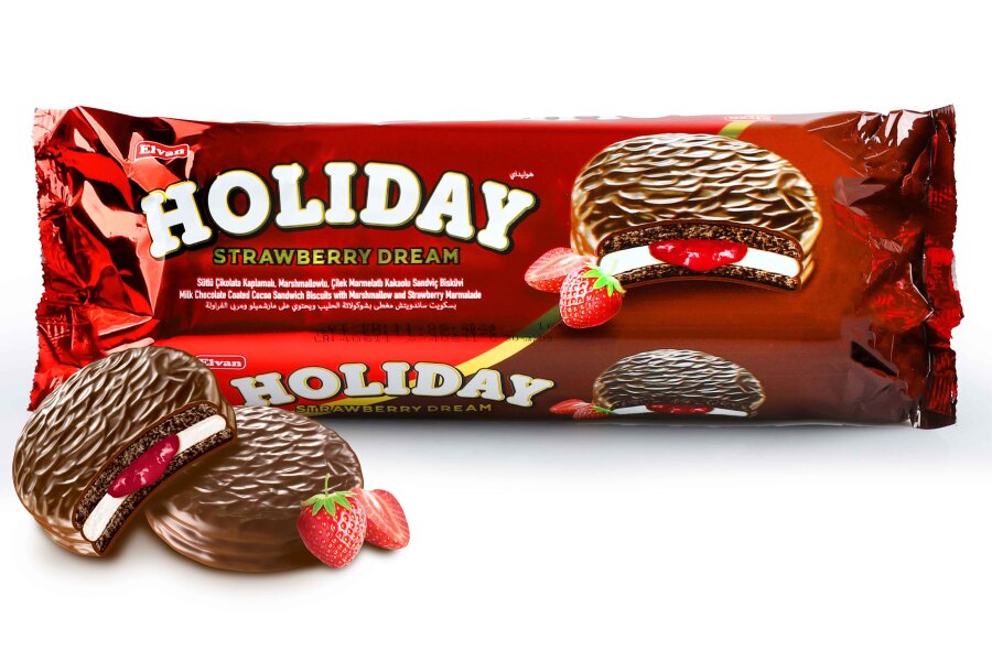 Elvan Holiday Strawberry Sandwich Biscuit 30 Gr. 8 Pcs (1 Pack) - 1