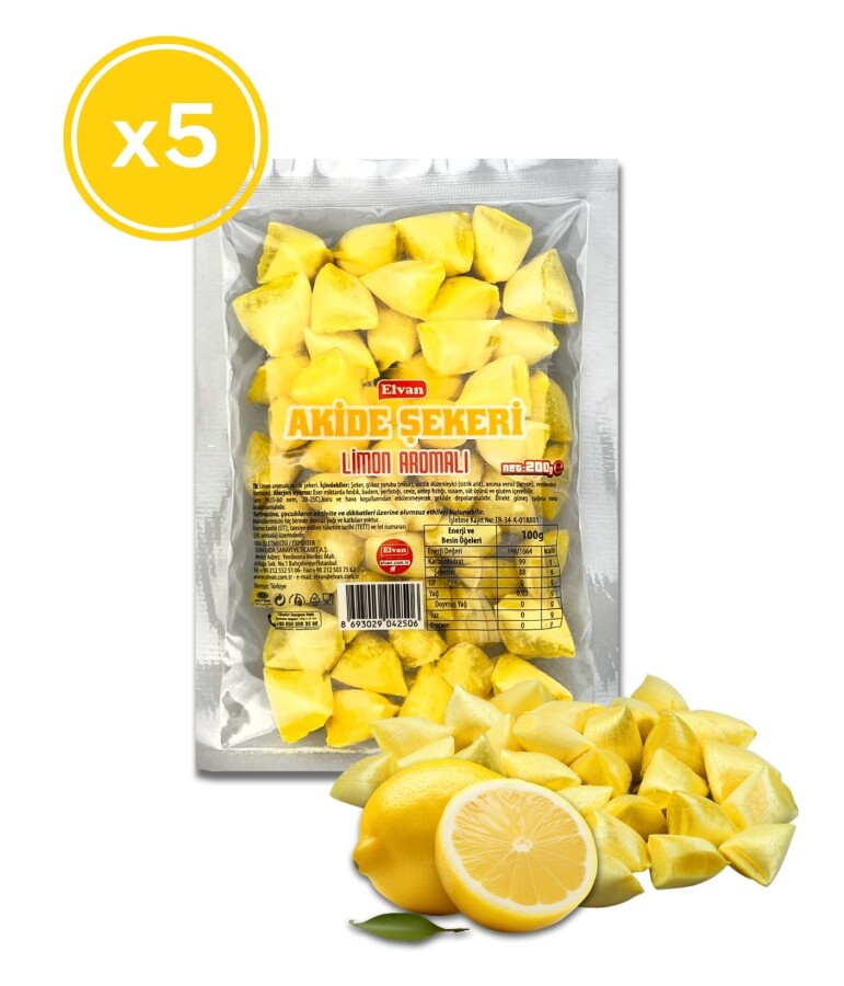 Elvan Limon Aromalı Akide Şekeri 200 Gr. (5 Adet) - 1