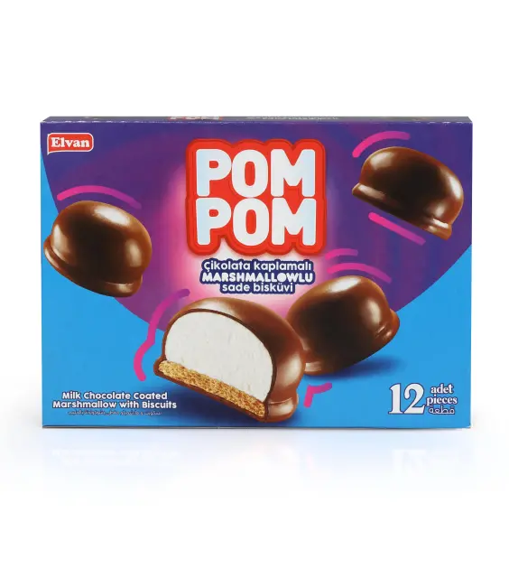 Elvan PomPom Sütlü Çikolata Kaplı Marshmallowlu Bisküvi 156 Gr. (1 Paket) - 1