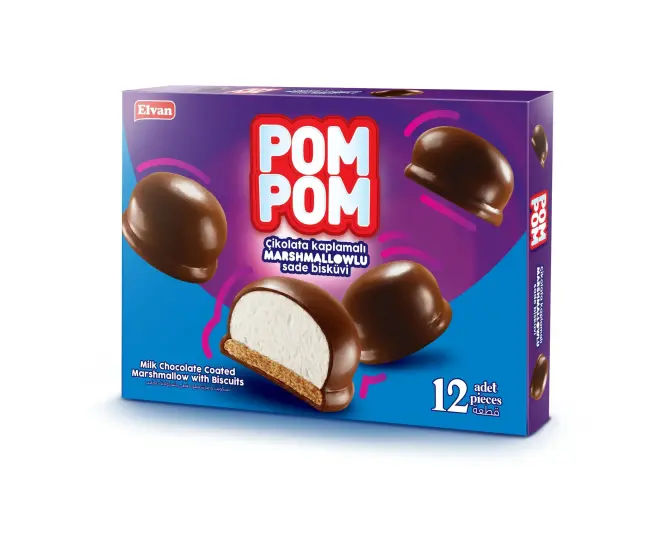 Elvan PomPom Sütlü Çikolata Kaplı Marshmallowlu Bisküvi 156 Gr. (1 Paket) - 2