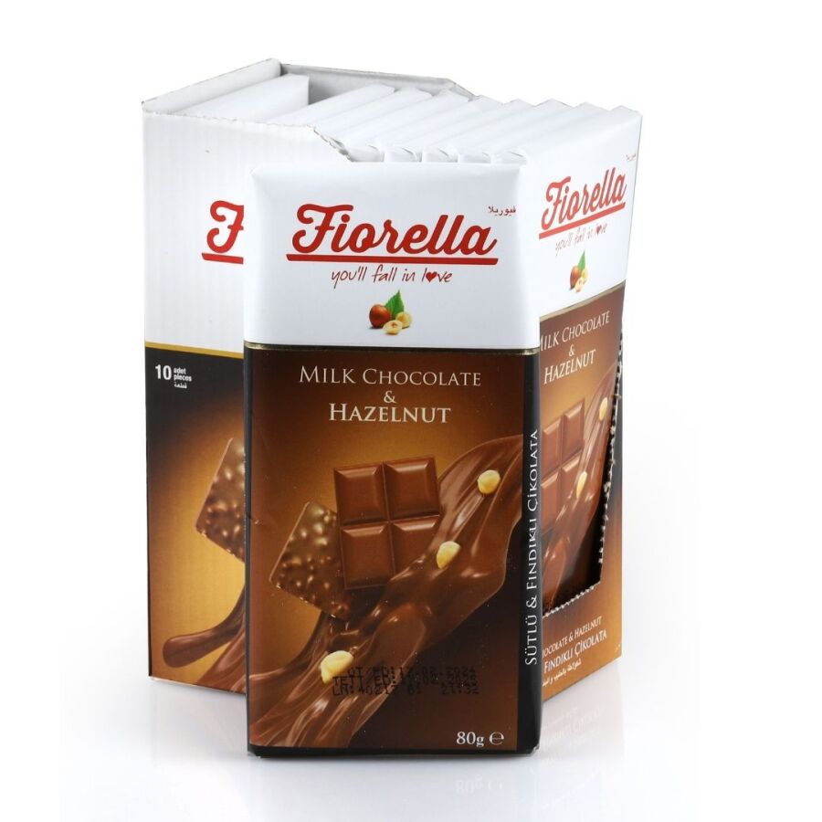 Fiorella Hazelnut Tablet Chocolate 80 Gr. 10 pcs (1 Box) - 1