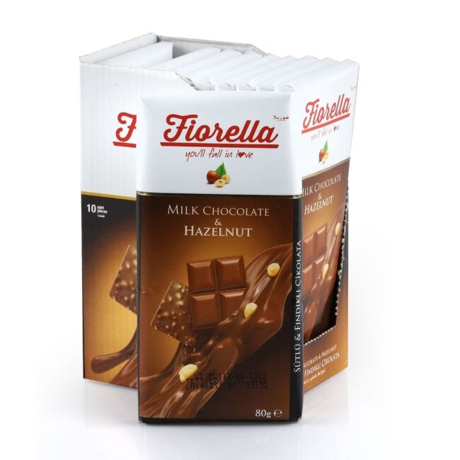 Fiorella Fındıklı Tablet Çikolata 80 Gr. 10′lu (1 Kutu) - Fiorella