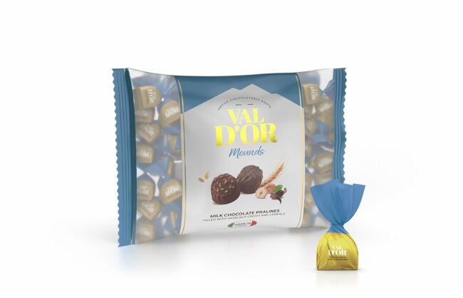 Val D’or Tahıl Patlaklı Fındıklı Krema Dolgulu Mounds Çikolata 500 Gr. (1 Mavi Poşet) - Elvan